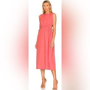 Rails Yvette Cotton Midi Dress Cinched Waist Spiced Coral Side Cutout Medium